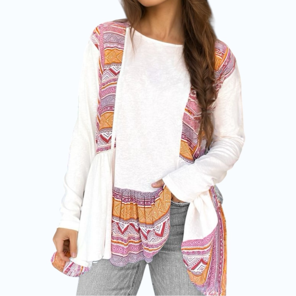 5506. Bohemian White Multicolor Top